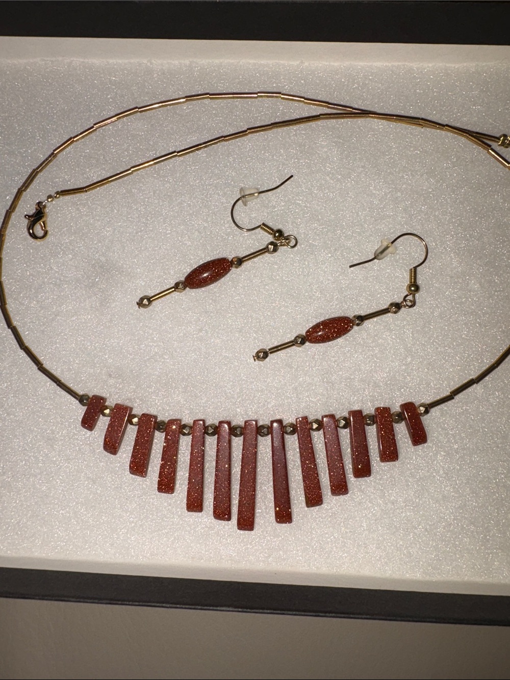 Handmade Goldstone Necklace & Earring Set Sterling?